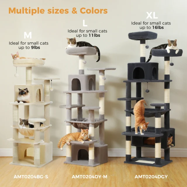 H184CM Large Cat Tower with Sisal Scratching Posts Spacious Condo Perch Stable for Kitten Multi-Level Tower Indoor Cozy Hummocks - Image 3