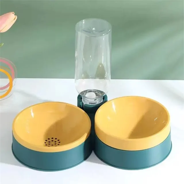 New 2 In 1 Automatic Drinking Water Feeding Dual Bowl Dry Wet Separation Integrated Cat Bowl Dog Bowl Color Contrast Pet Bowl