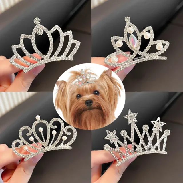 Crown Bows Pet Haircomb Crystal Pet Dog Hair Clips for Puppy Dogs Cat Yorkie Teddy Hair Grooming Pet Hair Accessories