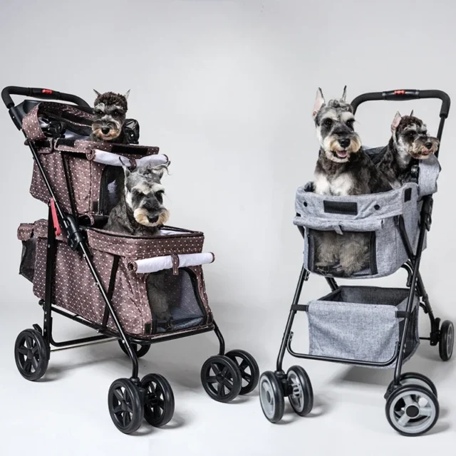 Detachable Lightweight Pet Stroller Foldable Multi-pet Double-decker Trolley Pet Cart with Basket Ventilated and Breathable