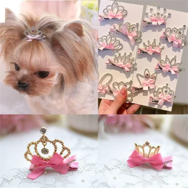 Dog Accessories Pet Grooming for Puppy Cat Dog Hair Clip Crown Bow Pet Hairpins Dog Multicolor Cat Headwear Pet Accessories