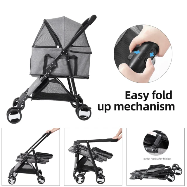 Large Pet Stroller Pram Dog Carrier Trailer Stroller Travel Walk Carrier with Detachable Carrier Cart Load 30kg - Image 6