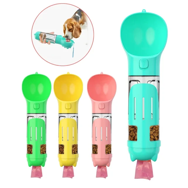 Dropshipping Portable Dog Water Bottle Food Feeder Drinker Poop Dispenser 3 In 1 Multifunctional Dog Waterer Bottle VIP Link