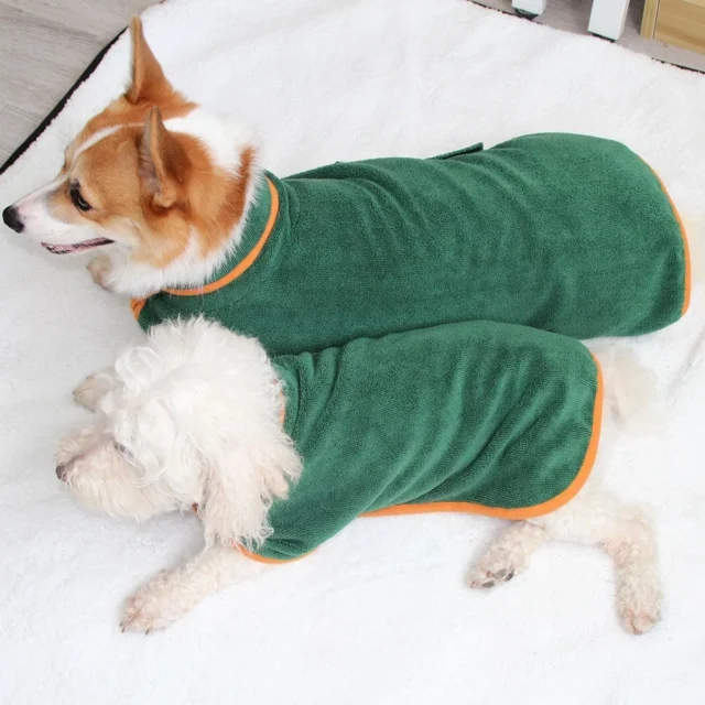 Summer Pet Clothes Polyester Fiber Water Absorbent Bathrobe Half-collar Collect Waist Dog Shirts Dogs Clothing Supplies - Image 3