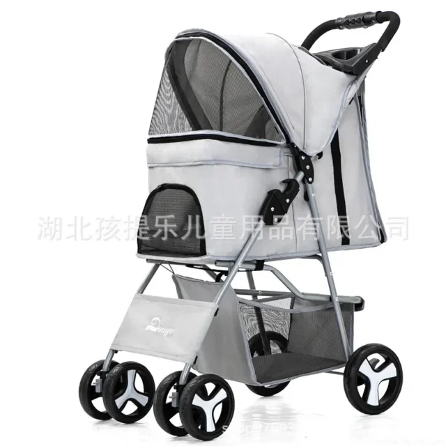 DTC-804 Portable Foldable Pet Cart Cat Dog Four Wheeled Cart Pet Outing Cart Single Handed Delivery with Sunroof - Image 4