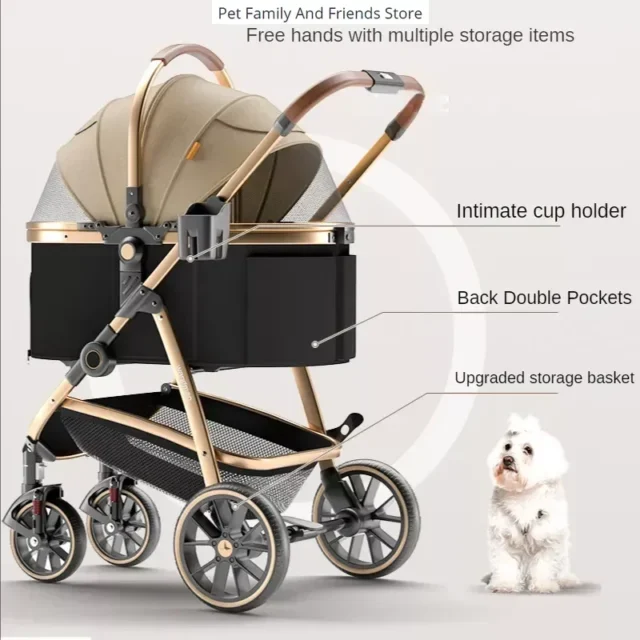 Multifunctional Detachable Pet Stroller Carrier Luxury Gold Dog Stroller for Large Dogs Cats Foldable Car Dog Carrier Bag Bed - Image 4