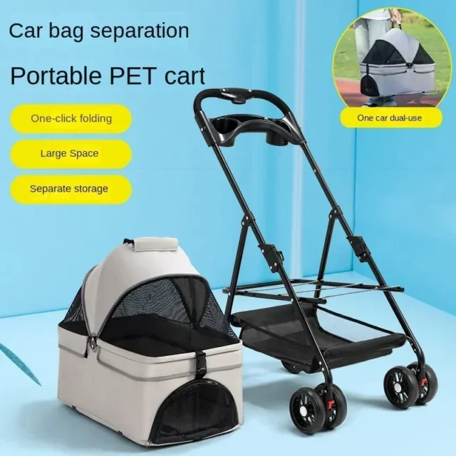 Pet Cart, Dog, Cat, Teddy Baby Stroller, Small Pet Cart, Lightweight and Foldable for Outdoor Travel - Image 4