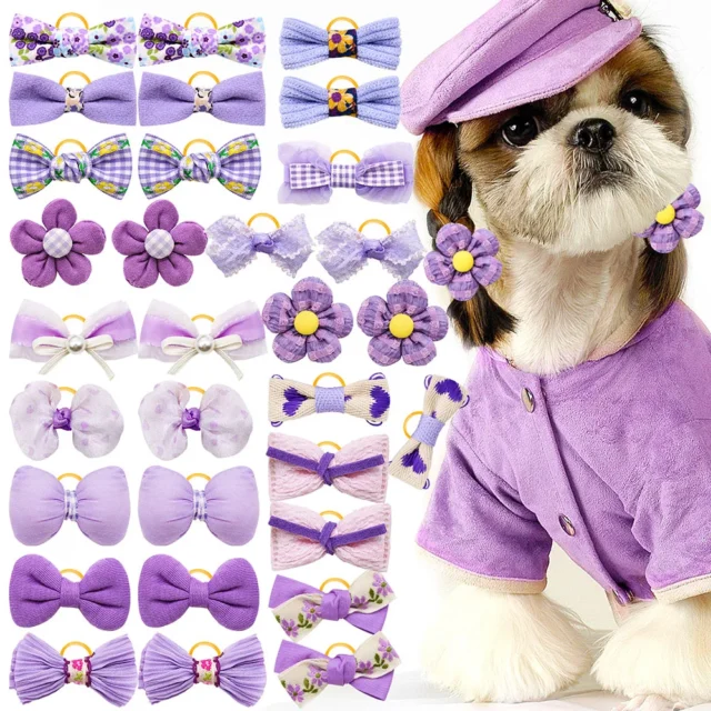 20PCS Pet Cat Dog Bows Puppy Grooming Bows For Dogs Hair Accessories Decorate Hair for Small Dog Hair Rubber Band Dog Supplies