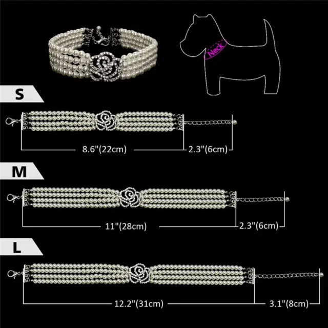 Pearl Dog Necklace Collar Fashion Jeweled Puppy Cat Collar with Bling Rhinestone Diamante Wedding Pet Accessories Dog Supplies - Image 6