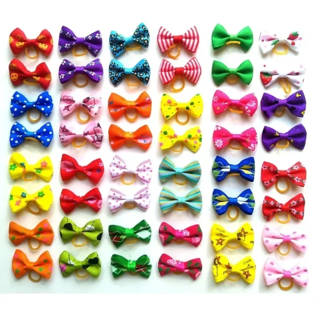 100PCS Dog Grooming Bows mix 30colours Cat dog Hair Bows Small Pog Grooming Accessories Dog Hair Rubber Bands Pet Supplier - Image 3