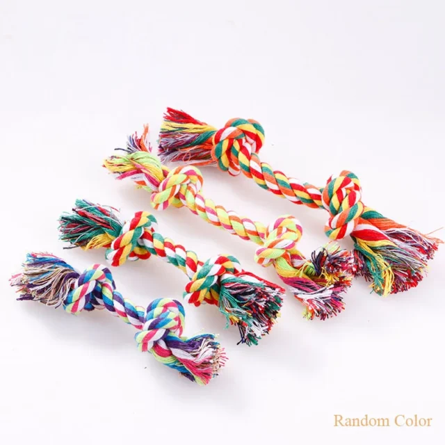 Random Color Pet Dog Toy Bite Rope Double Knot Cotton Rope Funny Cat Toy Bite Resistant and Sharp Teeth Pet Supplies Puppy Toys - Image 2