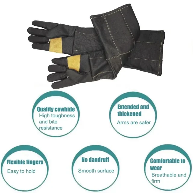 Multifunctional Waterproof Animal Handling Gloves Anti-bite Cow Leather Long Gloves Cat Dog Parrot Eagle Bath Training Pet Shop - Image 4