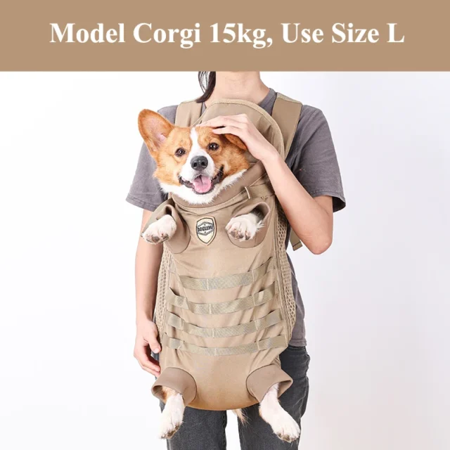 Backpack for Small Medium Dogs Hands Free Tactical Outdoor Pet Frontpack Soft Breathable Safety Travel Dog Carrier Military Tan - Image 4