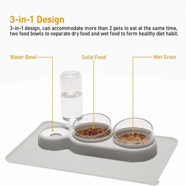 2023 Pet Cat Bowl Automatic Feeder Dog Cat Double Food Bowl with Water 3 IN 1 Fountain Drinking Raised Stand Dish CAT Bowls - Image 5