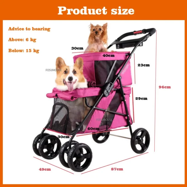 Nordic Pet Stroller Cart 4-wheel Portable and Foldable Outdoor Travel Walking Cart Trolley Double Layer for Pet Supply Cats Dogs - Image 5