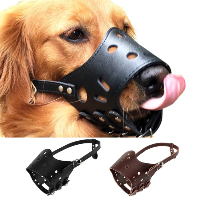 Soft Leather Muzzle for Dogs Anti-Biting Secure Adjustable and Breathable Pet Small Large Dogs Muzzle for Golden Retriever