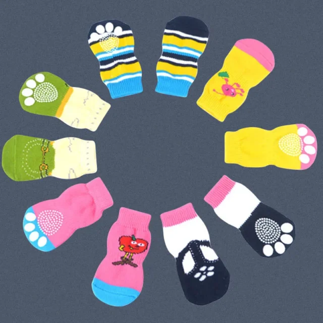 4pcs Cat Dog Knit Socks Color Random Warm Socks Small Dog Anti-Slip Socks Chihuahua Thick Paw Protector Booties Pet Accessories - Image 2