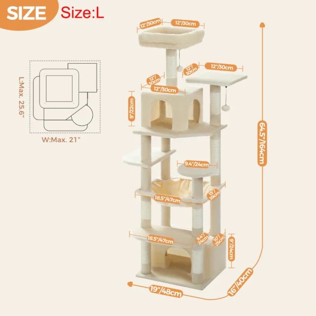 H184CM Large Cat Tower with Sisal Scratching Posts Spacious Condo Perch Stable for Kitten Multi-Level Tower Indoor Cozy Hummocks - Image 5