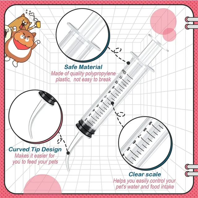 12ml Pet Feeding Syringes with Measurement for Small Dog Cats Puppy Kitten and Other Small Animal Liquid Syringe Feeder Supplies - Image 2