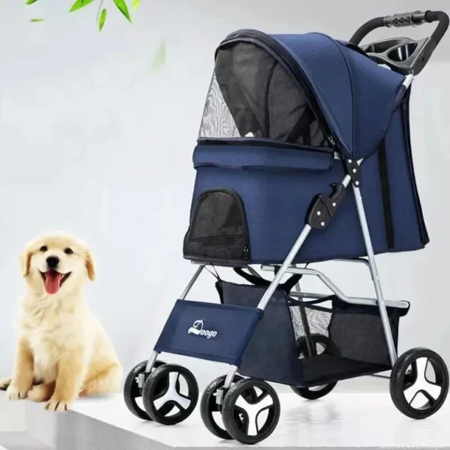 DTC-804 Portable Foldable Pet Cart Cat Dog Four Wheeled Cart Pet Outing Cart Single Handed Delivery with Sunroof - Image 3