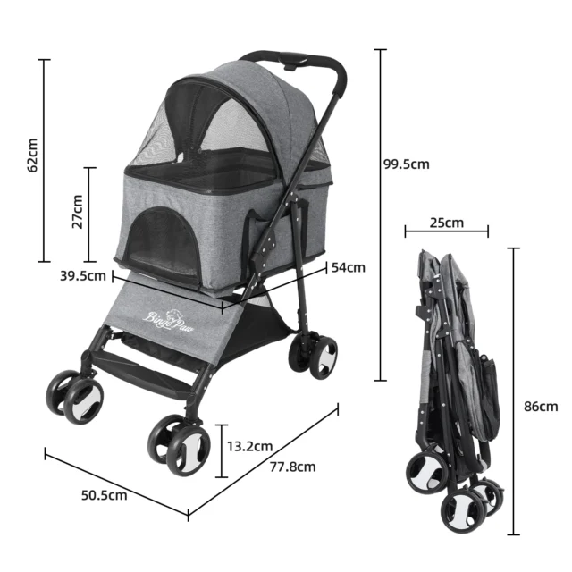 Large Pet Stroller Pram Dog Carrier Trailer Stroller Travel Walk Carrier with Detachable Carrier Cart Load 30kg - Image 3