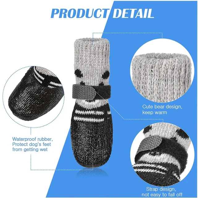 Dog Cat Boots Shoes Socks Waterproof Dog Shoes Rain Snow Pet Booties Anti-Slip Small Puppy Sock Shoes with Adjustable Drawstring - Image 2