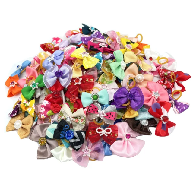 100pcs Cute Dog Hair Bows Dog Topknot Multicoloured Puppy Hair Bows Bright Flower Peals Pet Headwear Grooming Products