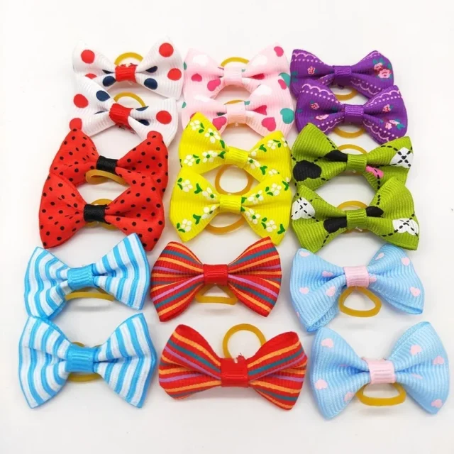 100PCS Dog Grooming Bows mix 30colours Cat dog Hair Bows Small Pog Grooming Accessories Dog Hair Rubber Bands Pet Supplier - Image 4