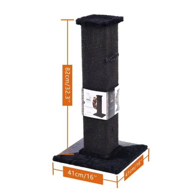 H82cm Pet Cat Tree Scratching Post for Indoor Plush Top Perch Stable Durable with Ball Black Natural Sisal Protecting Furniture - Image 6